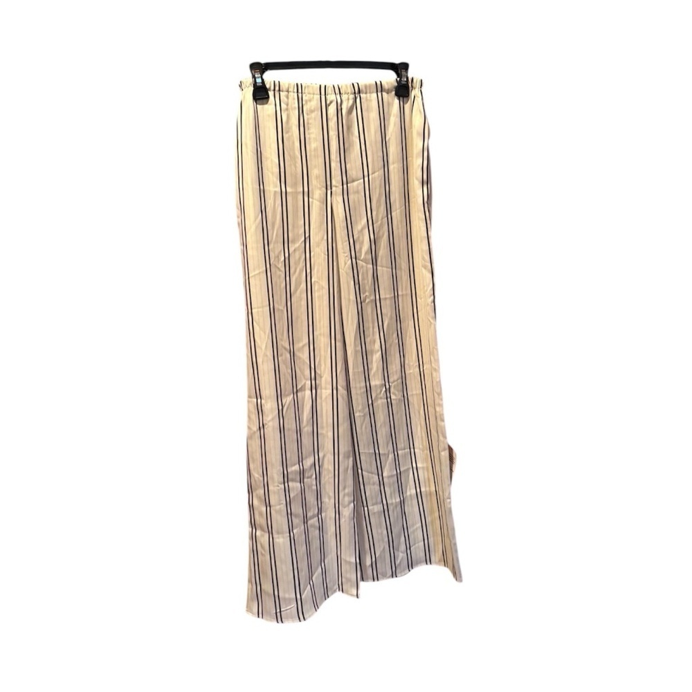 Topshop Satin Pinstripe Wide Leg Pull On Pants in Cream Size 4 NWT